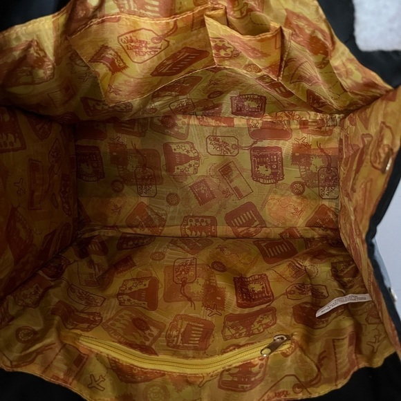 Samantha Brown Tote Purse Bag Black Nylon Travel Handbag Gold Fabric Interior - Picture 8 of 15